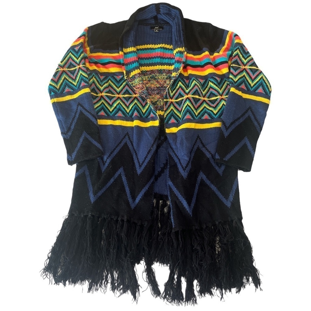IRIS Los Angeles Vibrant Fringe Long Cardigan Sweater Women’s Med 100% Acrylic
